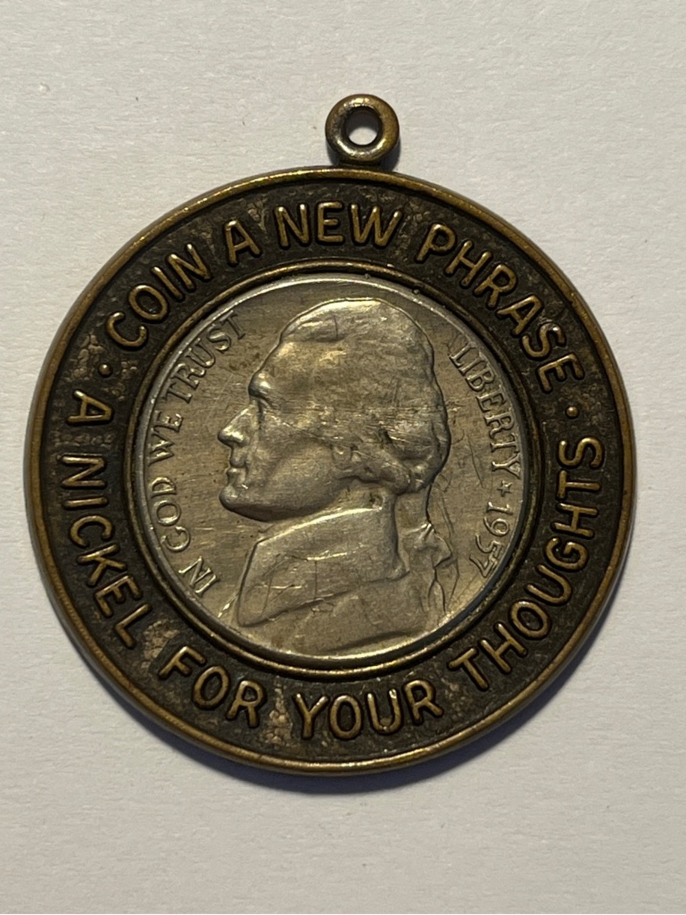 Good Luck Token Pendant "Keep Me and Prosper" Encased 1957Jefferson
Nickel